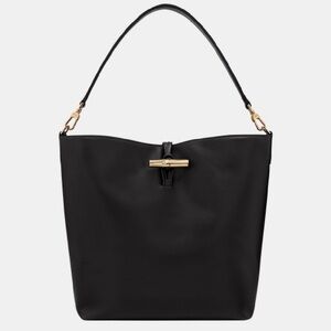 Longchamp Black Leather M Hobo Bag Le Roseau